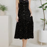 Velvet midi dress with gold start and crescent moon print