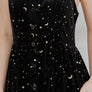 Velvet midi dress with gold start and crescent moon print