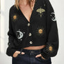 Celestial sun and moon embroidered cropped cardigan