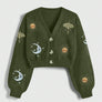 Celestial sun and moon embroidered cropped cardigan