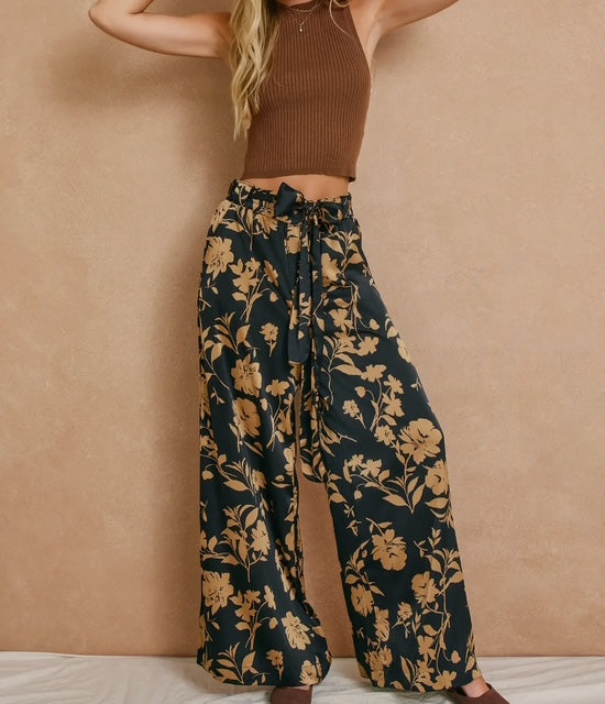 Floral print wide leg pants