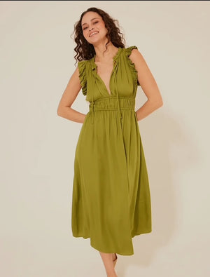 Moss ruffled sleeve midi dress