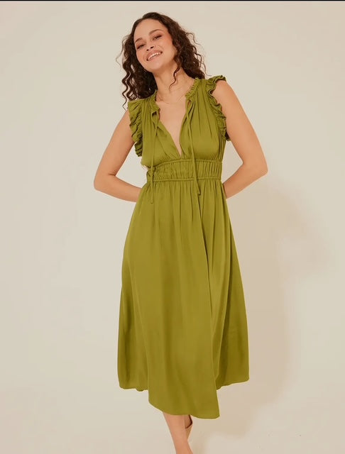 Moss ruffled sleeve midi dress
