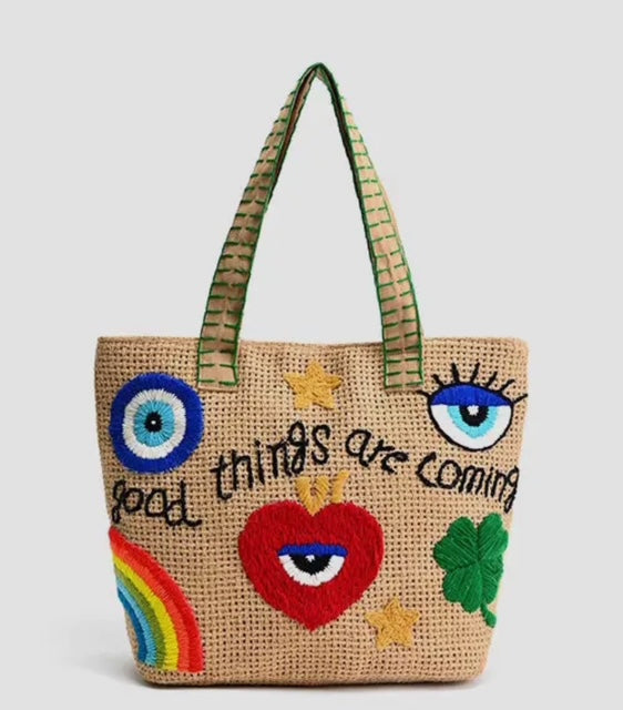 Good things are coming embroidered tote