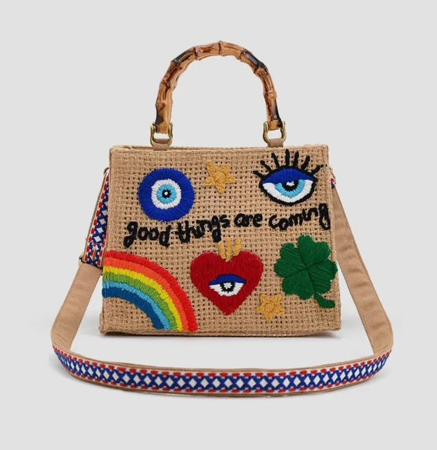 Good things are coming handbag with bamboo handle