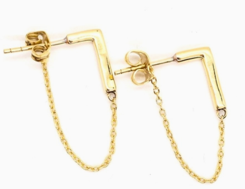 Brass bar and chain earring