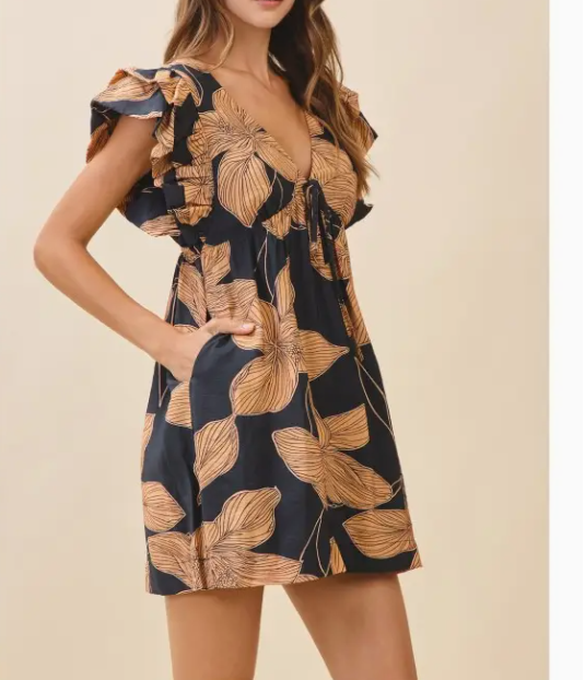 V neck ruffle mini dress