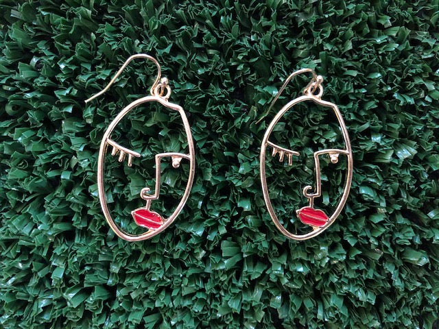 red lip face earring