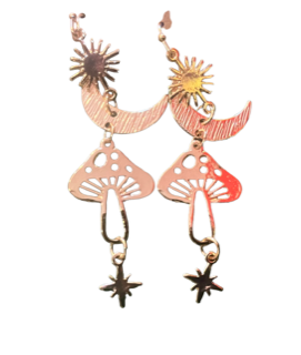 Mushroom moon and sun earring