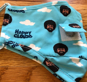 Happy clouds Bob Ross mask with straw hole