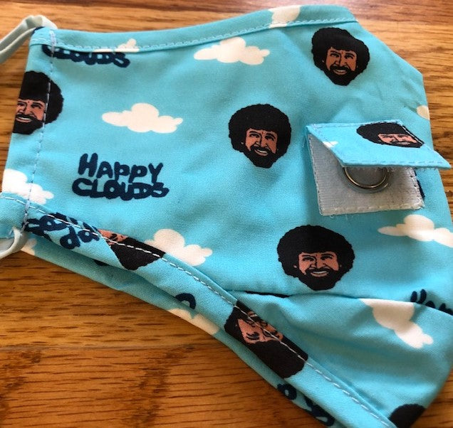 Happy clouds Bob Ross mask with straw hole